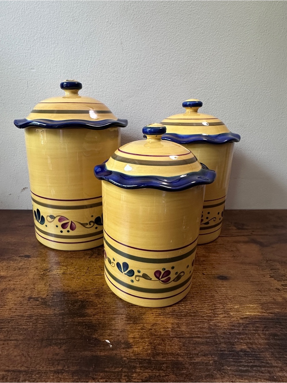 Home & Garden Party Welcome Home Stoneware Canister Set of 3 Jars Lids Yellow - Picture 2 of 6